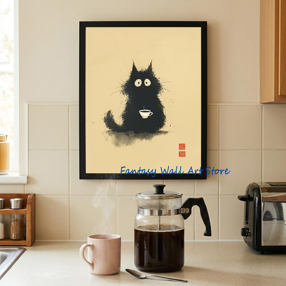 Japanese Eating Lifestyle - Japon Kedi Sanatı İlginç Poster Vintage